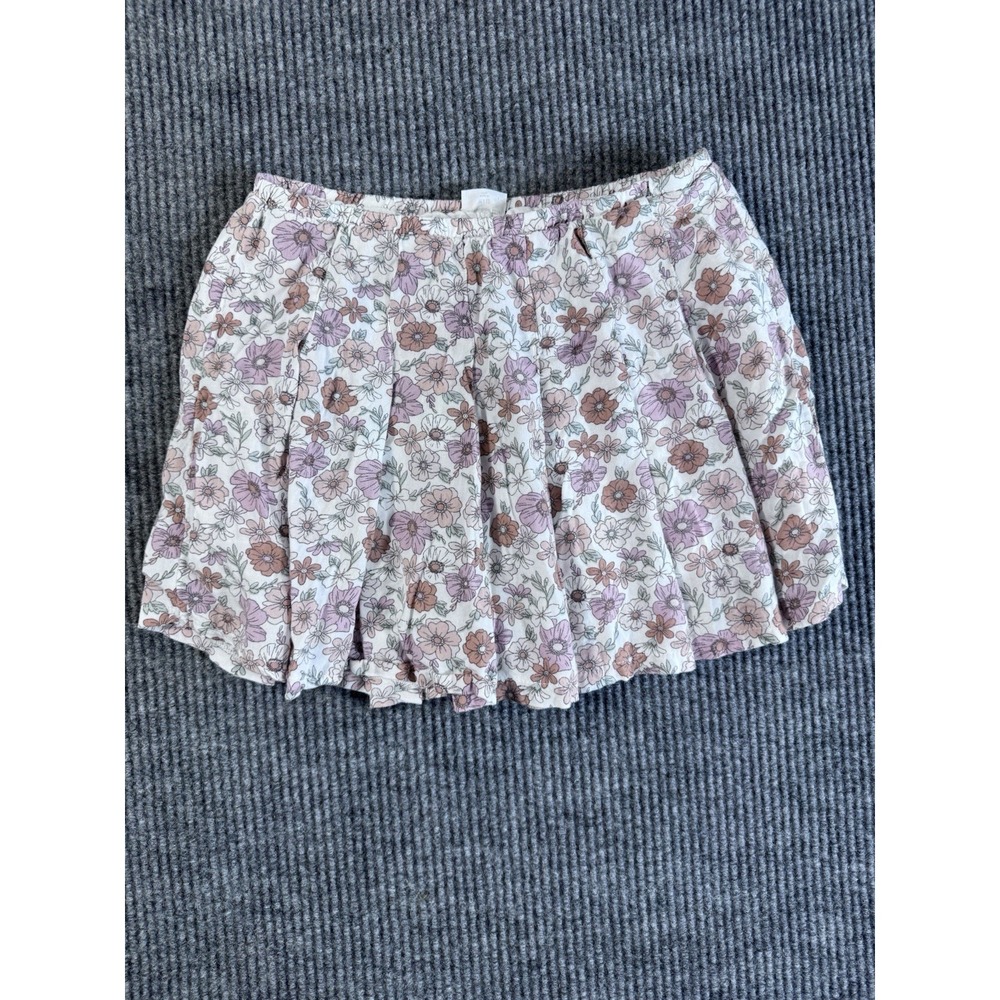 Abercrombie Kids Girls Pleated Floral‎ Skort White Pink Brown Cotton Size 11/12